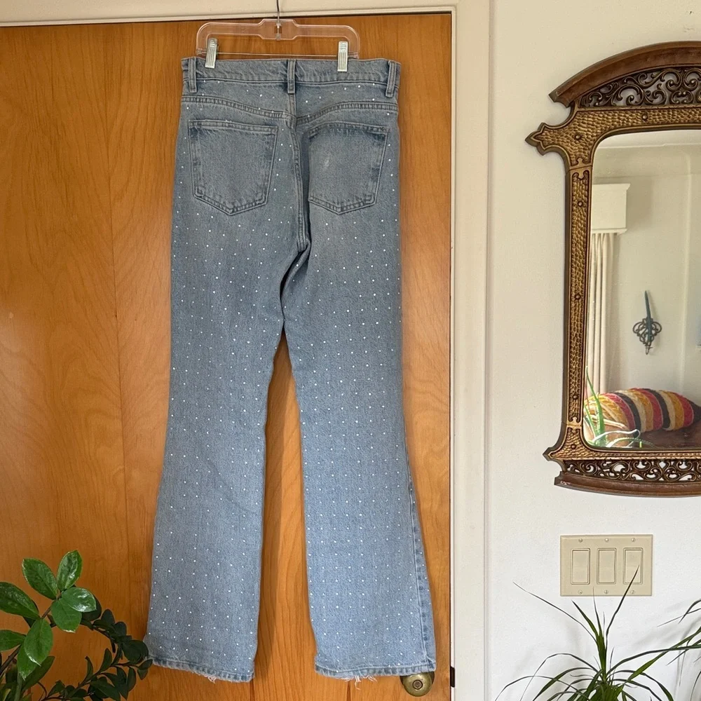 Zara Light Blue Flare Jeans with Studded Accents - Picture 8 of 12